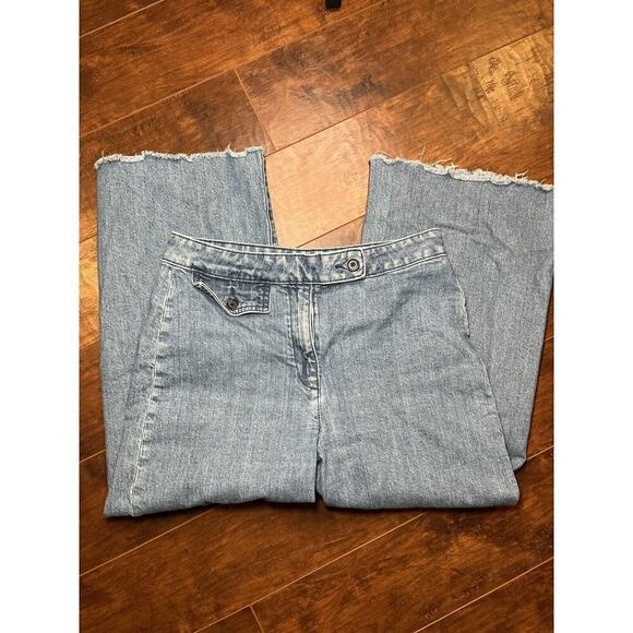 Point Sur Wide Leg Raw Hem Cropped Medium Wash Jeans Size 29 - Picture 1 of 6